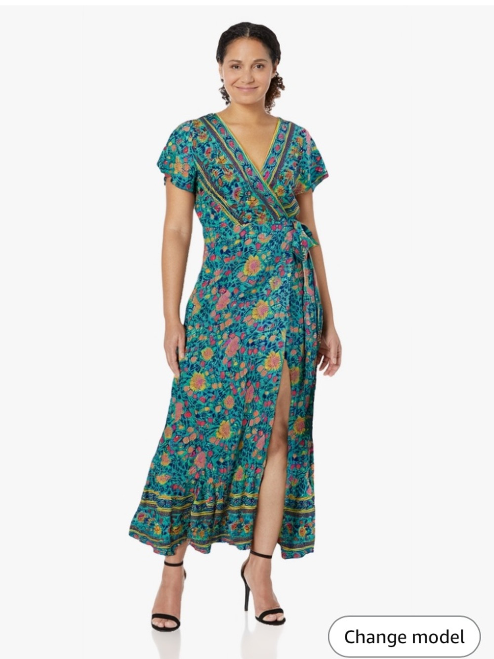 Floral Wrap Maxi Dress in Teal and Pink